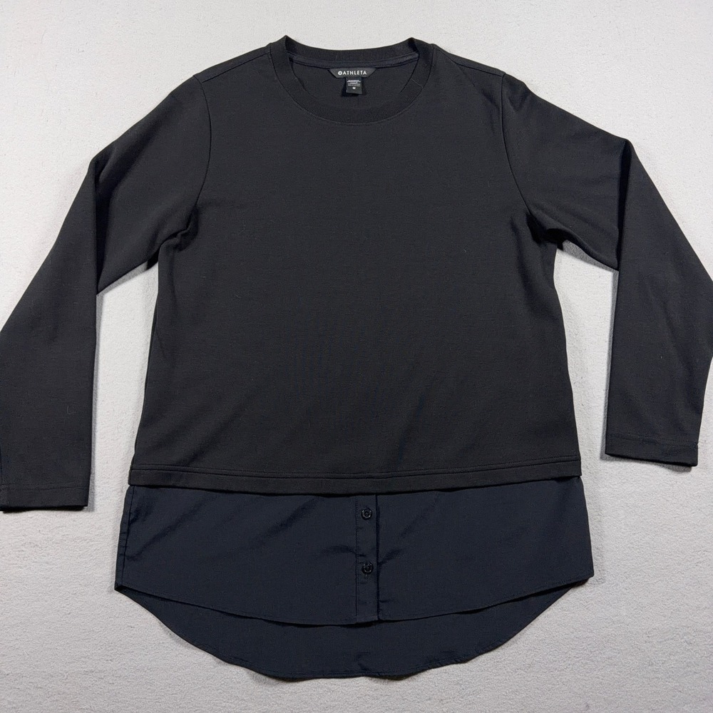 Athleta Gallery Top 2.0 Women Medium Layered Mixed Media Black Minimalist Casual - Picture 2 of 10